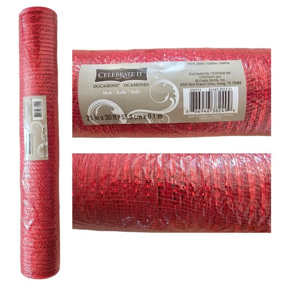 3 for $15 || Celebrate It® Occasions™ Deco Mesh Ribbon 21" x 30' | NWT | Red - Picture 2 of 3